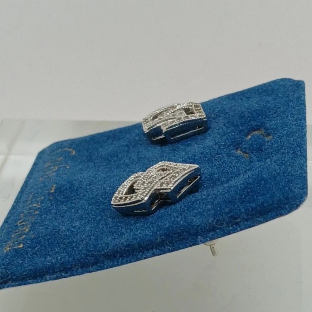 Vintage 1990s‎ Cubic Zirconia Interlocking Square Stud Earrings Silver Tone Rare